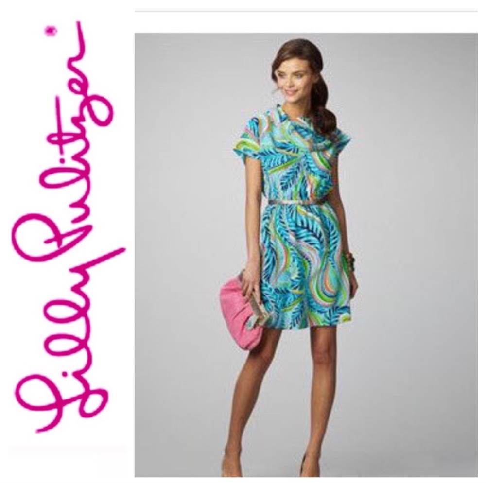 LILLY PULITZER HARLOW SILK DRESS IN SEA ME PRINT L